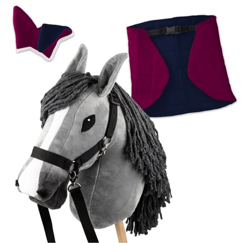 ⁨Zestaw Skippi - Hobby Horse Szary - Derka i nauszniki - fuksja i granat⁩ w sklepie Wasserman.eu