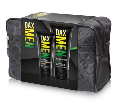 ⁨DAX MEN Zestaw prezentowy dla mężczyzn (Żel do mycia twarzy ciała i włosów 3w1 180ml + Kojący balsam po goleniu 100ml + Kosmetyczka)⁩ w sklepie Wasserman.eu
