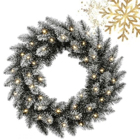 ⁨Girlanda wieniec ozdobny na drzwi 50cm choinka ośnieżona z lampkami 50 LED WSN30⁩ w sklepie Wasserman.eu