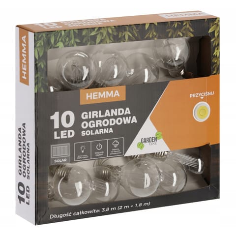 ⁨EXTRALINK GIRLANDA SOLARNA OGRODOWA DŁ. 2 + 1,8 M HEMMA 10 LED CIEPŁY BIAŁY DUŻA ŻARÓWKA - 3606⁩ w sklepie Wasserman.eu