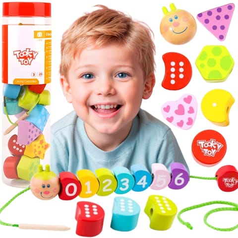 ⁨TOOKY TOY Drewniane Klocki do Nawlekania Gąsienica Nauka Liczenia 20 el.⁩ w sklepie Wasserman.eu