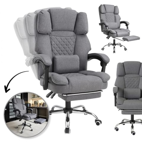 ⁨Fotel biurowy obrotowy MASTER z podnóżkiem i masażerem - szary MATERIAŁ KO32SZ⁩ w sklepie Wasserman.eu
