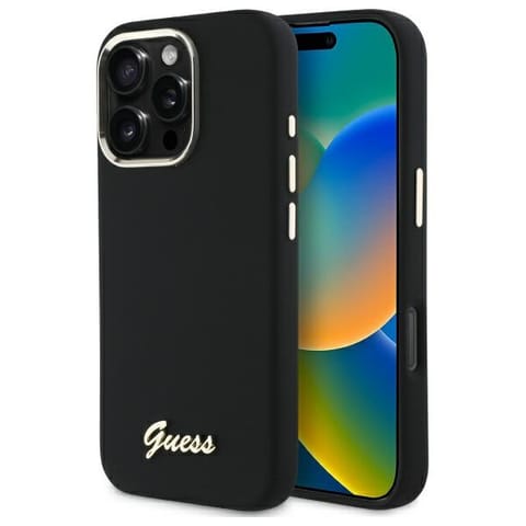 ⁨Guess GUHCP16XSMBSLK iPhone 16 Pro Max 6.9" czarny/black hardcase Silicone Script Metal Logo & Frame⁩ w sklepie Wasserman.eu