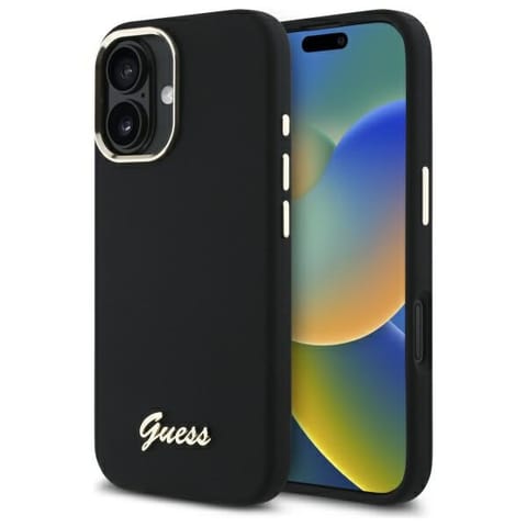 ⁨Guess GUHCP16MSMBSLK iPhone 16 Plus 6.7" czarny/black hardcase Silicone Script Metal Logo & Frame⁩ w sklepie Wasserman.eu