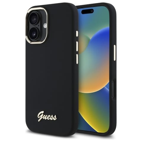 ⁨Guess GUHCP16SSMBSLK iPhone 16 6.1"      czarny/black hardcase Silicone Script Metal Logo & Frame⁩ w sklepie Wasserman.eu