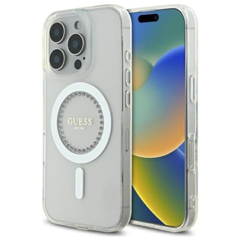 ⁨Guess GUHMP16XPFTDTEH iPhone 16 Pro Max 6.9" biały/white hardcase IML Rhinestones MagSafe⁩ w sklepie Wasserman.eu