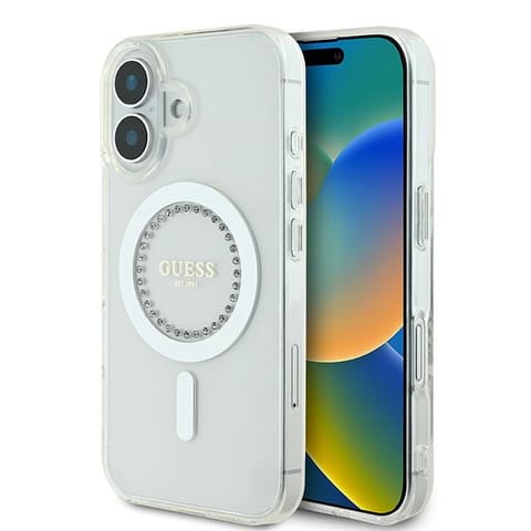 ⁨Guess GUHMP16MPFTDTEH iPhone 16 Plus 6.7" biały/white hardcase IML Rhinestones MagSafe⁩ w sklepie Wasserman.eu