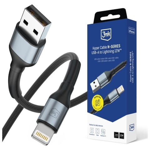 ⁨Kabel 3MK Hyper Cable N-SERIES USB-A do  Lightning 1m 5V/2.4A 12W czarny⁩ w sklepie Wasserman.eu