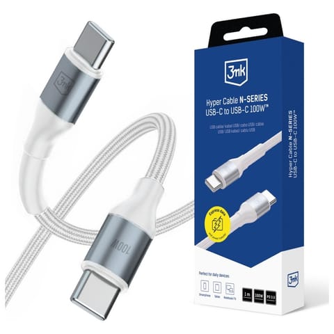 ⁨Kabel 3MK Hyper Cable N-SERIES USB-C do  USB-C 1m 20V/5A 100W biały⁩ w sklepie Wasserman.eu