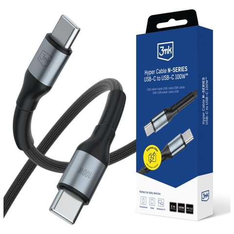 ⁨Kabel 3MK Hyper Cable N-SERIES USB-C do  USB-C 2m 20V/5A 100W czarny⁩ w sklepie Wasserman.eu