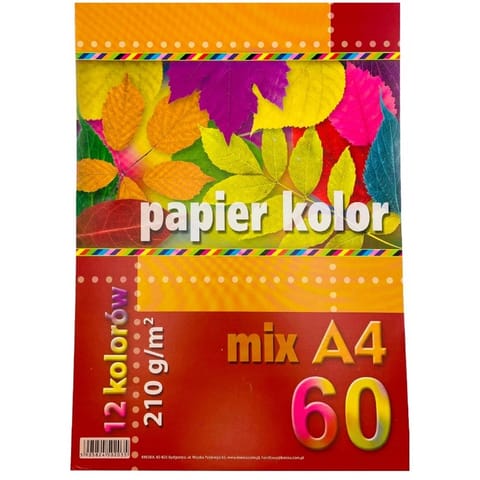⁨Papier A4 kolorowy mix 12 kol. 210g (60ark) KRESKA⁩ w sklepie Wasserman.eu