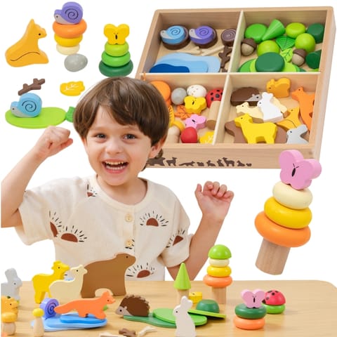 ⁨VIGA Drewniane Klocki Kolorowe Leśne Opowieści Pudełko 58el.⁩ w sklepie Wasserman.eu