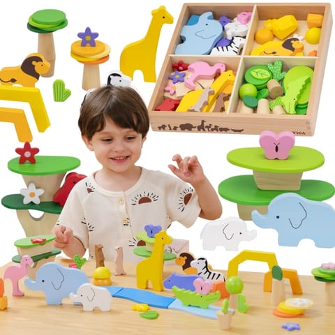 ⁨VIGA Drewniane Klocki Kolorowe Opowieści Tropikalne Pudełko 55el.⁩ w sklepie Wasserman.eu