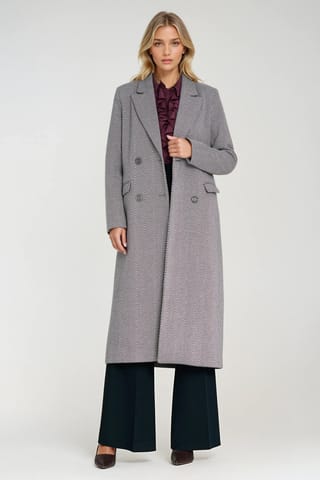 ⁨Elegancki płaszcz dwurzędowy - jodła - PL25 (kolor jodła, rozmiar 36)⁩ w sklepie Wasserman.eu