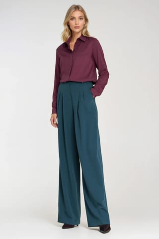 Spodnie z zakładkami, wide leg - lazur - SD122 (kolor lazur, rozmiar 42) w sklepie Wasserman.eu