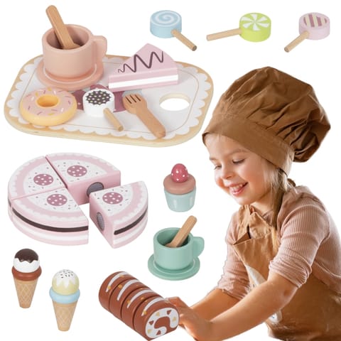 ⁨TOOKY TOY Sweet Cake Drewniany Zestaw Słodkości w Pudełku Cukiernia Lodziarnia⁩ w sklepie Wasserman.eu