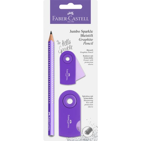 ⁨Ołówek JUMBO SPARKLE SLEEVE + temperówka+gumka fiolet blister 11675 Faber-Castell⁩ w sklepie Wasserman.eu
