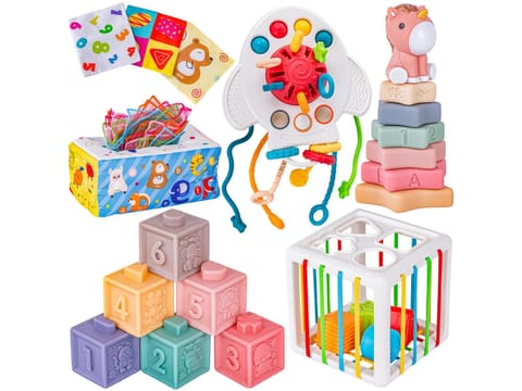 Zabawki Sensoryczne Miękkie klocki 6w1, Gryzak, Sensoryczna Wieża Karty Dla Dzieci w sklepie Wasserman.eu