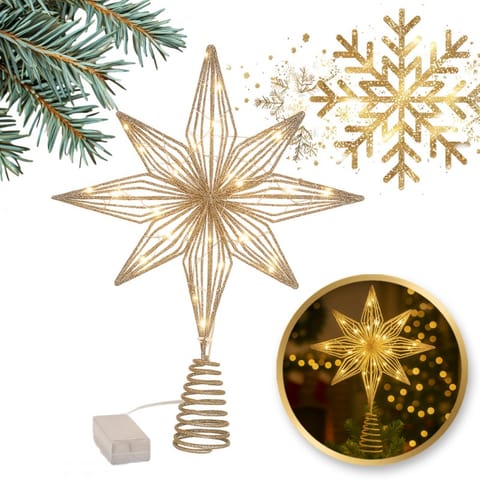 ⁨Czubek na choinkę metalowy XXL 27 cm LED brokat BOŻE NARODZENIE WOZ11⁩ w sklepie Wasserman.eu