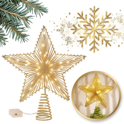 ⁨Czubek na choinkę metalowy XXL 30 cm LED brokat BOŻE NARODZENIE WOZ12⁩ w sklepie Wasserman.eu