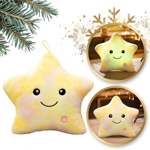 ⁨Poduszka w kształcie Gwiazdki Żółta Ombre LED, piękna welurowa 40x35 cm PDS19⁩ w sklepie Wasserman.eu