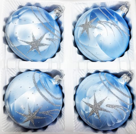 ⁨Bombki szklane 10cm 4 sztuki Ręcznie zdobione. Produkt polski (błękitny)⁩ w sklepie Wasserman.eu