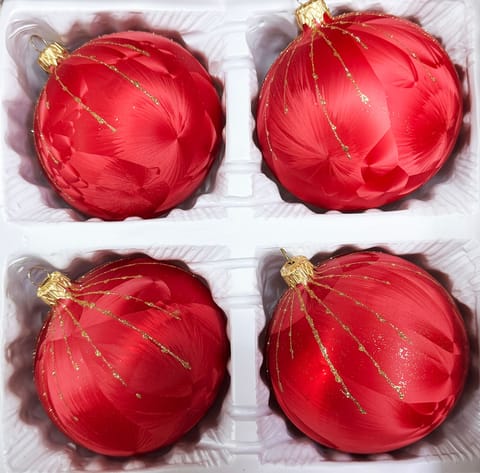 ⁨Bombki szklane 10cm 4 sztuki Ręcznie zdobione. Produkt polski (czerwony wzór)⁩ w sklepie Wasserman.eu