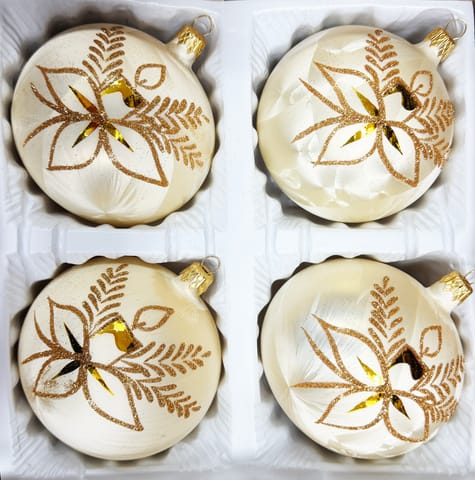 ⁨Bombki szklane 10cm 4 sztuki Ręcznie zdobione. Produkt polski (złoty)⁩ w sklepie Wasserman.eu