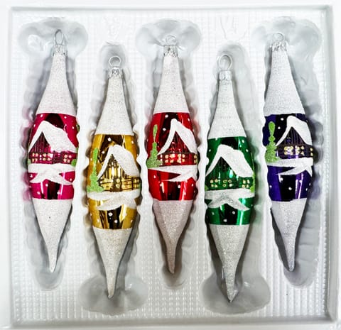 ⁨Bombki szklane sople 5 sztuk Ręcznie zdobione. Produkt polski (kolorowe)⁩ w sklepie Wasserman.eu