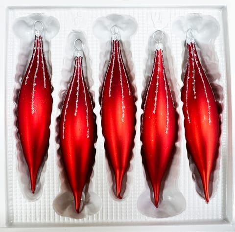 ⁨Bombki szklane sople 5 sztuk Ręcznie zdobione. Produkt polski (czerwony)⁩ w sklepie Wasserman.eu