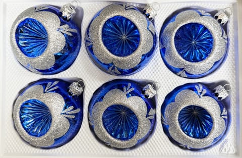 ⁨Bombki szklane 8cm reflektor 6szt Ręczna produkcja. Produkt PL (niebieski)⁩ w sklepie Wasserman.eu