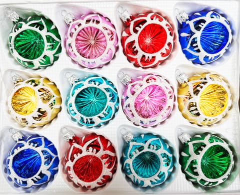 ⁨Bombki szklane 6cm reflektor 12szt Ręczna produkcja. Produkt PL (kolorowe, A)⁩ w sklepie Wasserman.eu