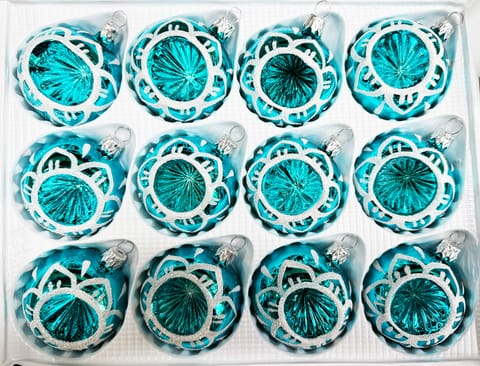 ⁨Bombki szklane 6cm reflektor 12szt Ręczna produkcja. Produkt PL (turkusowy)⁩ w sklepie Wasserman.eu