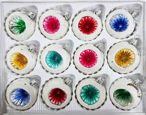 ⁨Bombki szklane 6cm reflektor 12szt Ręczna produkcja. Produkt PL (kolorowe, C)⁩ w sklepie Wasserman.eu