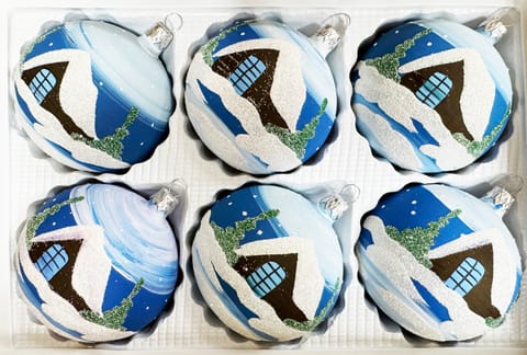 ⁨Bombki szklane 8cm 6 sztuk Ręcznie zdobione. Produkt polski (Domek)⁩ w sklepie Wasserman.eu