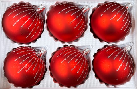 ⁨Bombki szklane 8cm 6 sztuk Ręcznie zdobione. Produkt polski (czerwone)⁩ w sklepie Wasserman.eu
