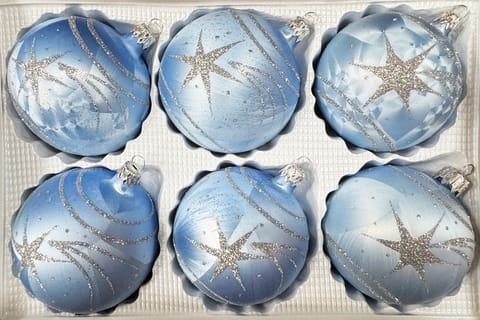 ⁨Bombki szklane 8cm 6 sztuk Ręcznie zdobione. Produkt polski (błękitne)⁩ w sklepie Wasserman.eu