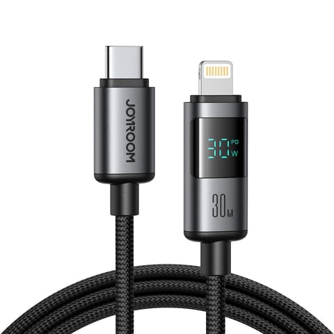⁨Kabel przewód z wyświetlaczem USB-C - iPhone Lightning 30W 1.2m - czarny⁩ w sklepie Wasserman.eu