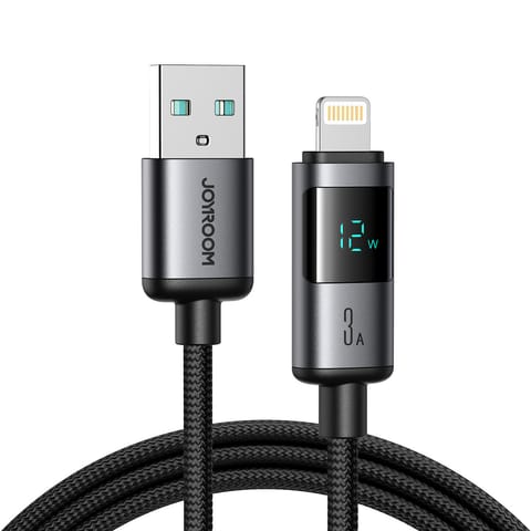 Kabel przewód z wyświetlaczem USB-A - iPhone Lightning 3A 1.2m - czarny w sklepie Wasserman.eu
