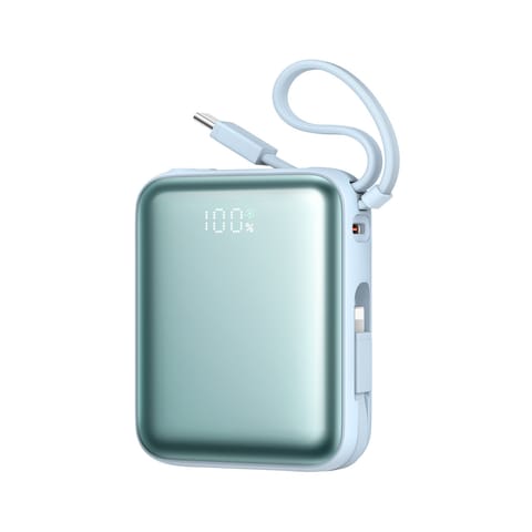 ⁨Powerbank 10000mAh 22.5W z wbudowanymi kablami - niebieski⁩ w sklepie Wasserman.eu