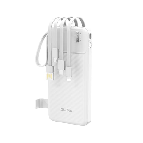 ⁨Powerbank K11 10000mAh z wbudowanymi kablami - biały⁩ w sklepie Wasserman.eu