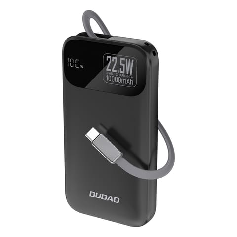 ⁨Powerbank K31 10000 mAh 22.5W PD z wbudowanym kablem - czarny⁩ w sklepie Wasserman.eu