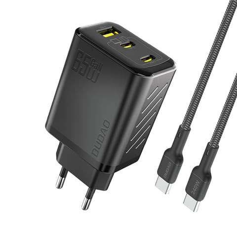 ⁨Ładowarka sieciowa GaN z kablem USB-C 1m 65W - czarna⁩ w sklepie Wasserman.eu