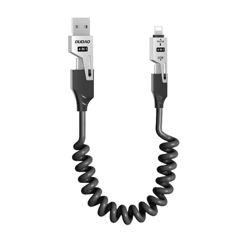 Kabel przewód spiralny 4w1 USB-A / USB-C - Lightning / USB-C - czarny w sklepie Wasserman.eu