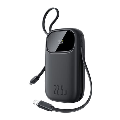 ⁨Powerbank 20000mAh 22.5W z wyświetlaczem kablami USB-C iPhone Lightning - czarny⁩ w sklepie Wasserman.eu