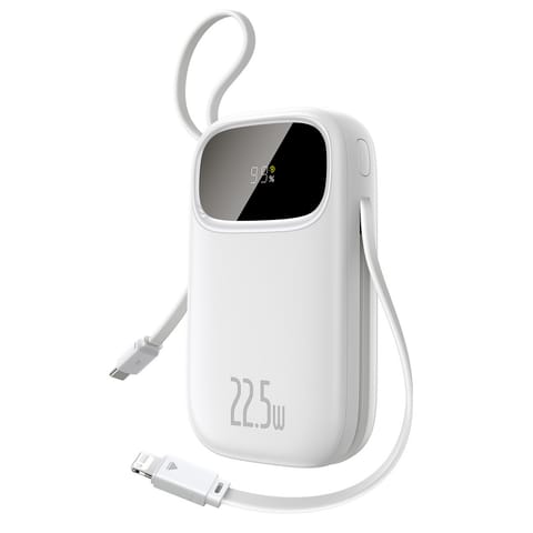 ⁨Powerbank 20000mAh 22.5W z wyświetlaczem kablami USB-C iPhone Lightning - biały⁩ w sklepie Wasserman.eu