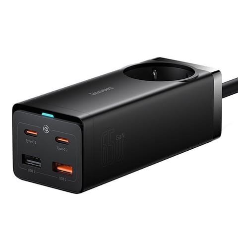 ⁨Stacja ładująca przedłużacz GaN3 USB-C USB-A gniazdo EU z kablem USB-C 100W 1m⁩ w sklepie Wasserman.eu