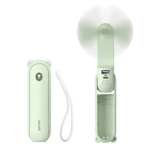 ⁨Wiatrak przenośny mini wentylator powerbank latarka USB-A USB-C 4500mAh - zielony⁩ w sklepie Wasserman.eu
