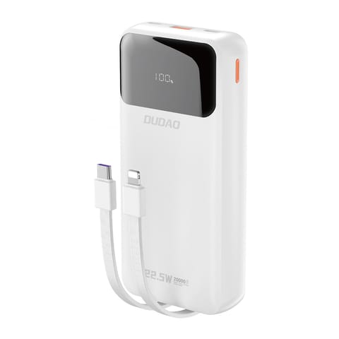 ⁨Powerbank 20000mAh 22.5W PD USB-C USB-A z wbudowanymi kablami iPhone Lightning USB-C - biały⁩ w sklepie Wasserman.eu