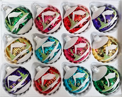 ⁨Bombki szklane 6cm 12 sztuk Ręcznie zdobione. Produkt polski (kolorowe)⁩ w sklepie Wasserman.eu
